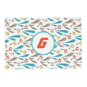 Colorful Retro Botanical Leaf Pattern Monogram Placemat