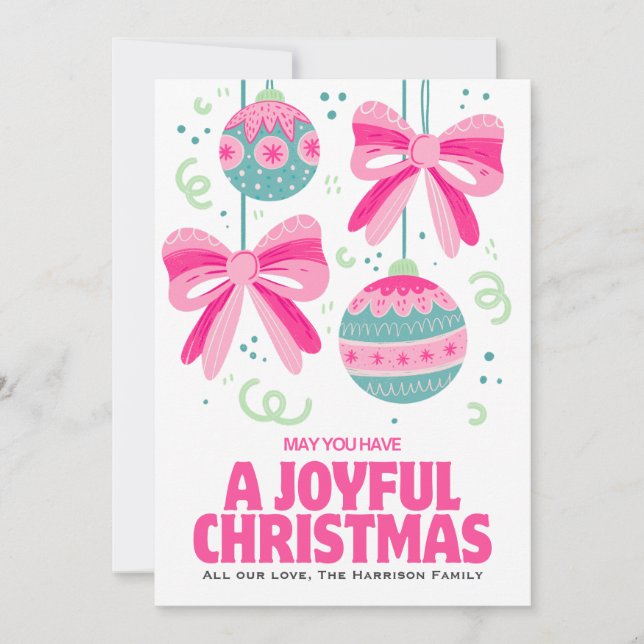 Colorful Retro Bow Ornament Christmas  Holiday Card (Front)