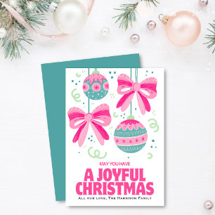 Colorful Retro Bow Ornament Christmas Holiday Card