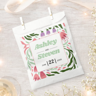 Colorful retro branches, folklore flowers wedding favor bag