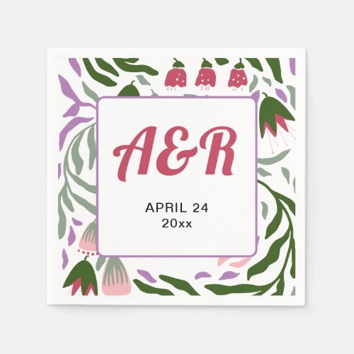 Colorful retro branches with flowers wedding napkins