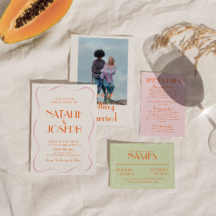 Colorful Retro Bright Fun Vintage Cute Wedding Invitation