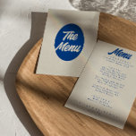 Colorful Retro Bright Funky Modern Dinner Wedding Menu<br><div class="desc">A colorful retro funky modern bright  wedding dinner menu. Which features chic template design of boho vintage beige milky  background and blue typography and vintage bold menu in blue. Perfect and easy editable menu which is matching with the whole suite.</div>