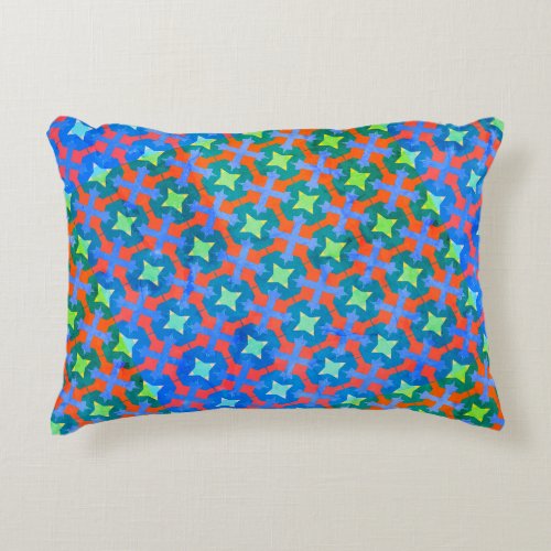 Colorful Retro Bright Geometrical Stars Pattern Accent Pillow