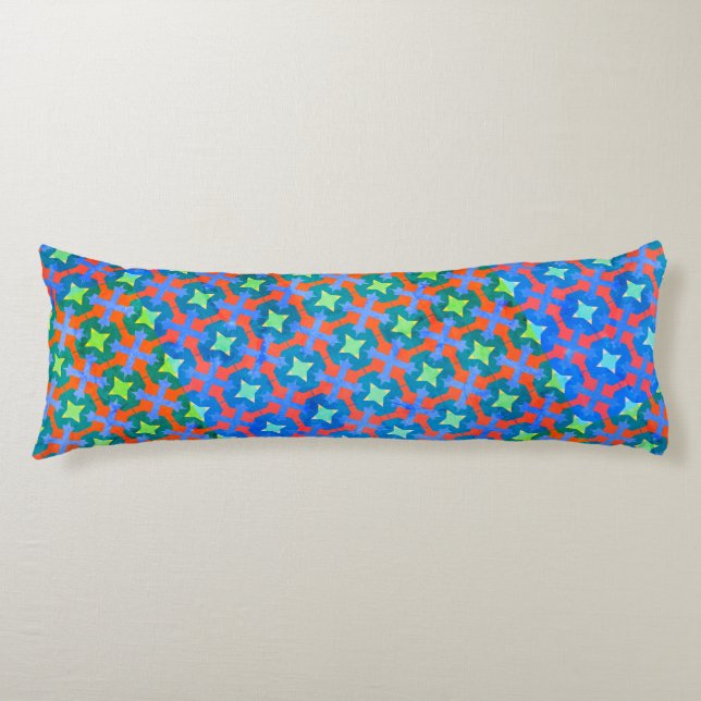 Colorful Retro Bright Geometrical Stars Pattern Body Pillow (Front)