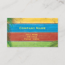 Colorful Retro Business Card with Palm Leaves