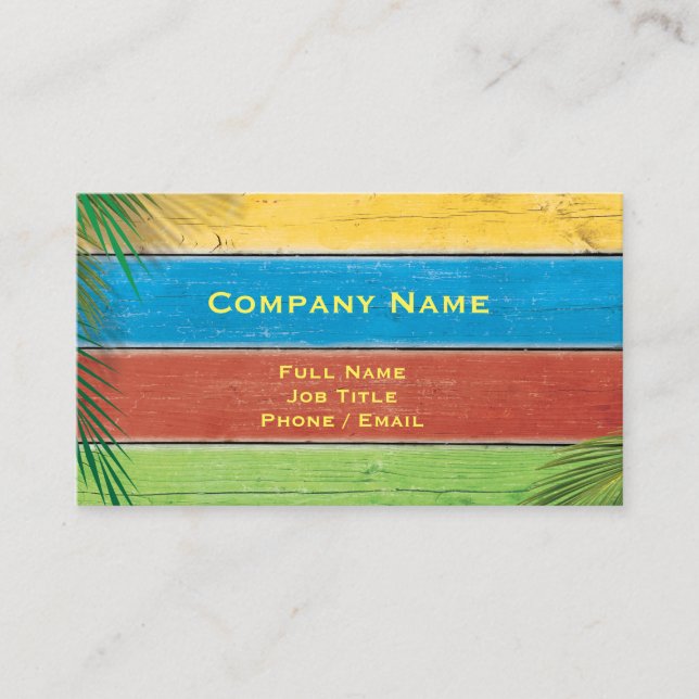 Colorful Retro Business Card with Palm Leaves (Front)