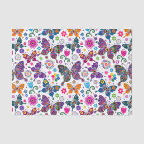 Colorful Retro Butterflies And Flowers Pattern 2 Tissue Paper