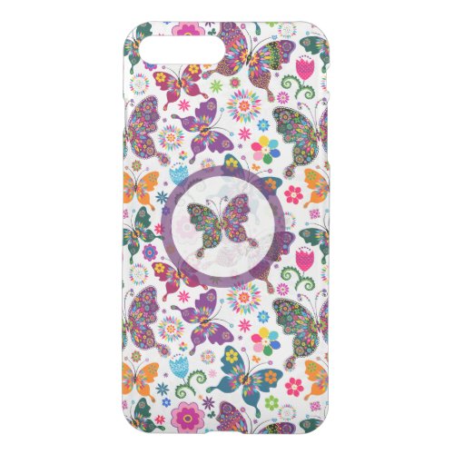 Colorful Retro Butterflies And Flowers Pattern 2 iPhone 8 Plus7 Plus Case