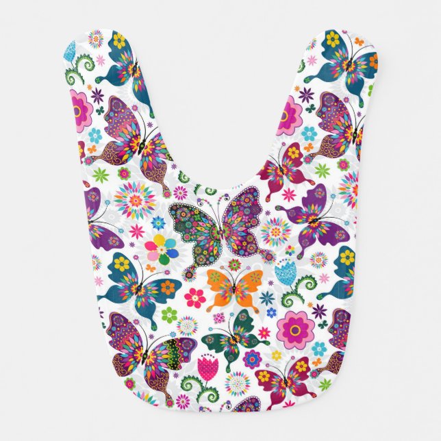 Colorful Retro Butterflies And Flowers Pattern Bib (Front)