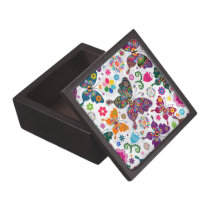 Colorful Retro Butterflies And Flowers Pattern Gift Box