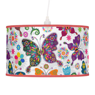 Colorful Retro Butterflies And Flowers Pattern Hanging Lamp