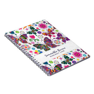 Colorful Retro Butterflies And Flowers Pattern Notebook