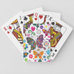 Colorful Retro Butterflies And Flowers Pattern Playing Cards