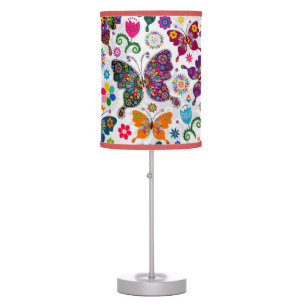 Colorful Retro Butterflies And Flowers Pattern Table Lamp