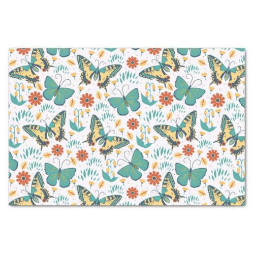 Colorful retro butterflies and flowers pattern tissue paper