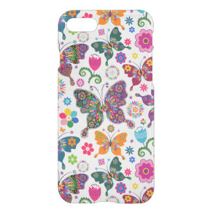 Colorful Retro Butterflies And Flowers Pattern iPhone SE/8/7 Case