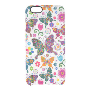 Colorful Retro Butterflies And Flowers Pattern Clear iPhone 6/6S Case