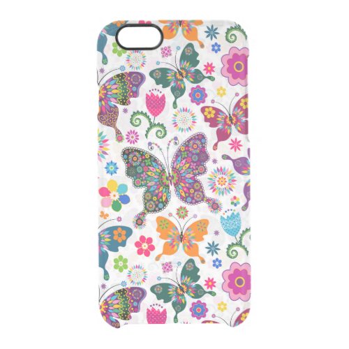 Colorful Retro Butterflies And Flowers Pattern Clear iPhone 66S Case