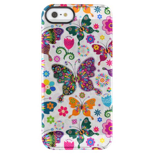 Colorful Retro Butterflies And Flowers Pattern Clear iPhone SE55s Case