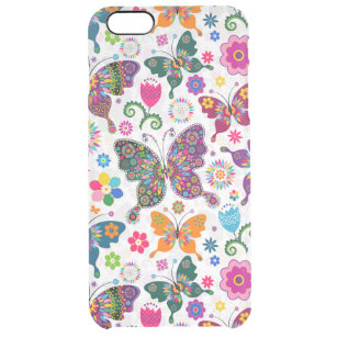 Colorful Retro Butterflies And Flowers Pattern Clear iPhone 6 Plus Case