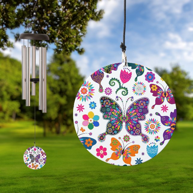 Colorful retro butterflies and flowers pattern wind chime  (Outdoor)