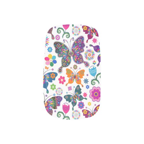 Colorful Retro Butterflies  Flowers pattern Minx Nail Art