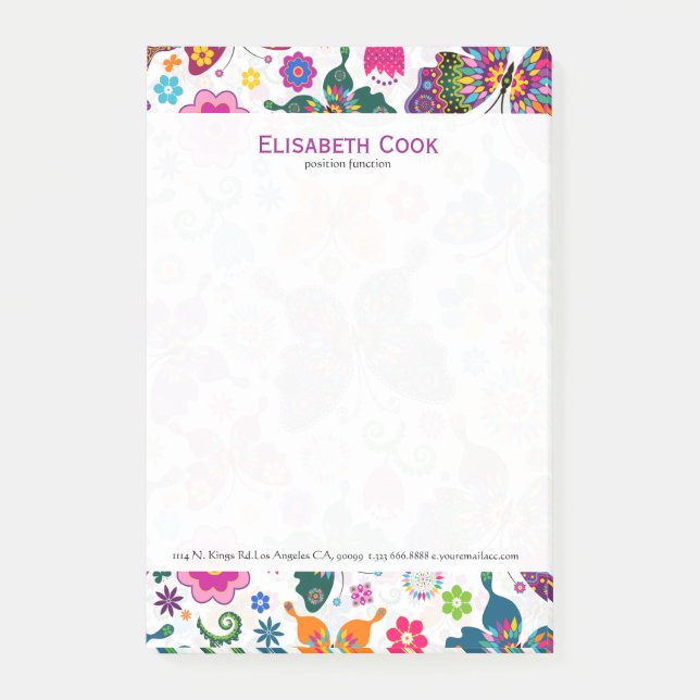Colorful Retro Butterflies & Flowers Pattern Post-it Notes (Front)