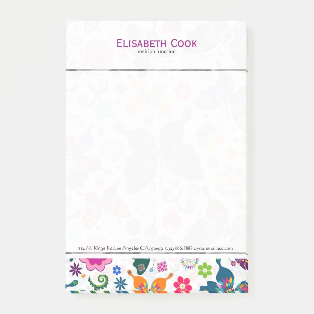Colorful Retro Butterflies & Flowers Pattern Post-it Notes (Front)