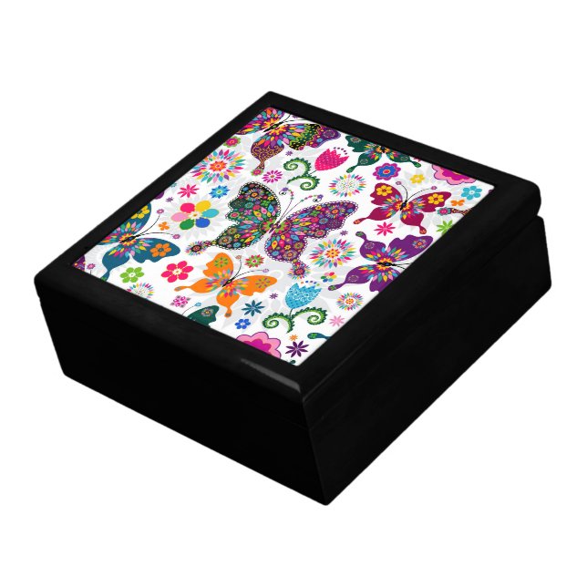 Colorful Retro Butterflies Illustration Jewelry Box (Side)