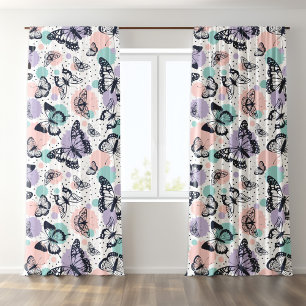 Colorful retro butterflies pattern blackout curtains