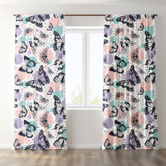 Colorful retro butterflies pattern blackout curtains (Creator Uploaded)
