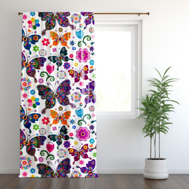 Colorful retro butterflies pattern blackout curtains (Creator Uploaded)