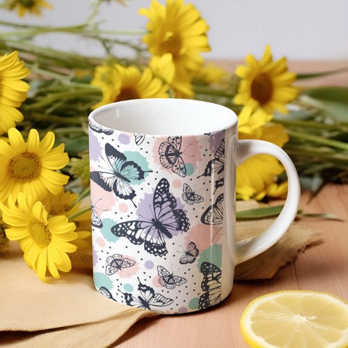 Colorful retro butterflies pattern coffee mug