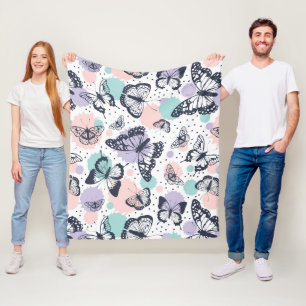 Colorful retro butterflies pattern. fleece blanket