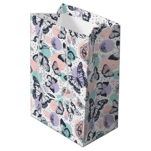 Colorful retro butterflies pattern medium gift bag