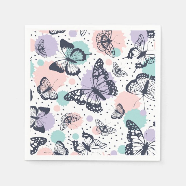 Colorful retro butterflies pattern. napkins (Front)
