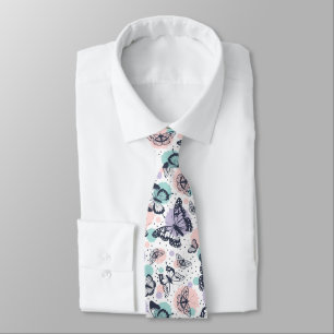 Colorful retro butterflies pattern neck tie