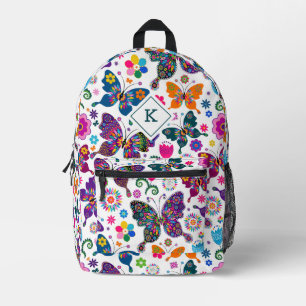 Colorful Retro Butterflies Pattern on White Printed Backpack