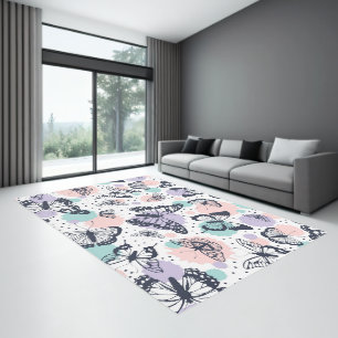 Colorful retro butterflies pattern. rug