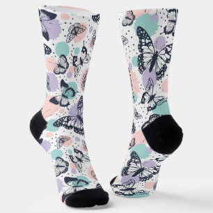 Colorful retro butterflies pattern. socks