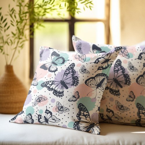 Colorful retro butterflies pattern throw pillow