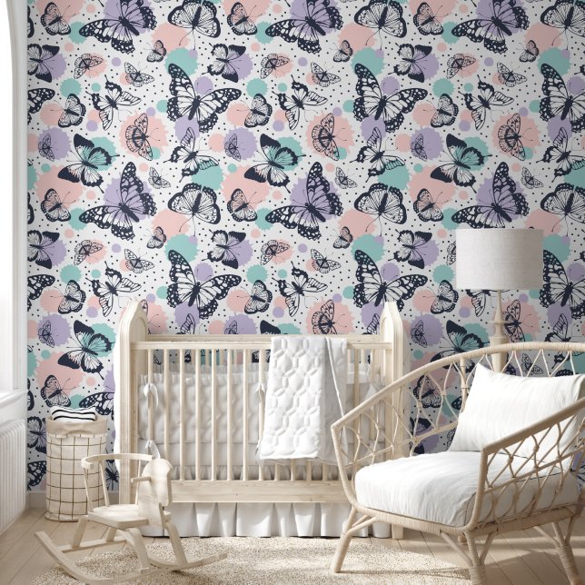 Colorful retro butterflies pattern. wallpaper  (Kids)