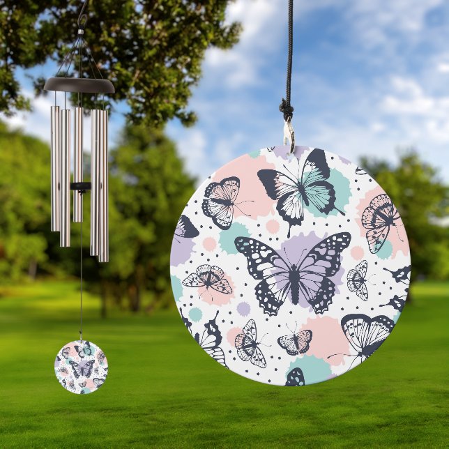 Colorful retro butterflies pattern wind chime  (Outdoor)