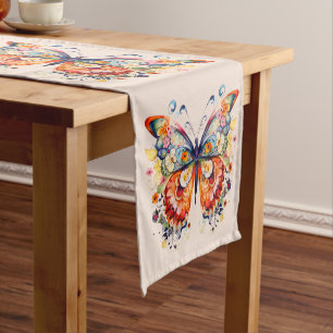 Colorful retro butterfly short table runner