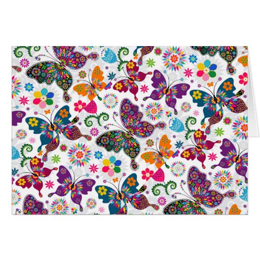 Colorful Retro Butterfly's And Flowers Pattern Cards (Front Horizontal)