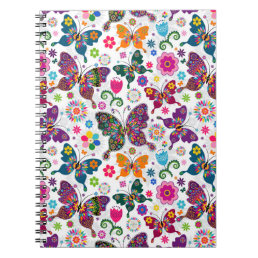 Colorful Retro Butterfly&#39;s And Flowers Pattern Notebook