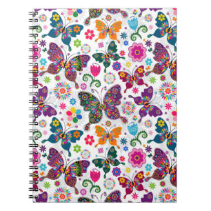 Colorful Retro Butterfly's And Flowers Pattern Notebook
