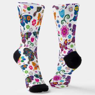 Colorful Retro BVutterflies Pattern Socks