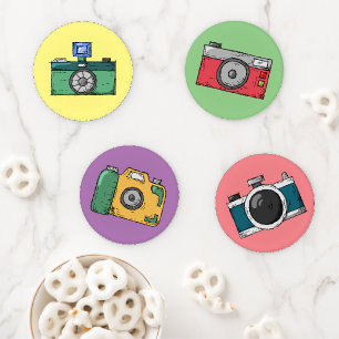 Colorful Retro Camera Illustrations Coaster Set